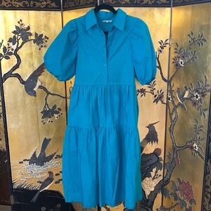 MELLODAY Blue Poplin Midi Dress | Size XS